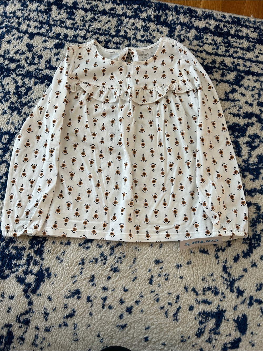 Carter's White Long Sleeve Top with Floral Print and Ruffle